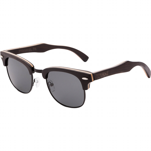 Men's & Women's Black Handcrafted Vintage Wood Clubmaster Sunglasses - Black Polarized Lenses